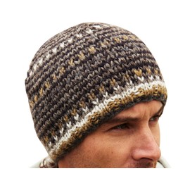 Pachamama Men Wool Beanie Skull Hat Fleece Lined Handknitted Charcoal Rough Stripe One-Size Handmade Skull Cap Extra Warm Fair Trade