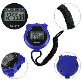 2pcs Digital Sports Stopwatch Timer Stopwatch Large Display Interval Training Timer Outdoor Split Stop Watch Lap Timer Digital Calendar Alarm Clock Referee Watch for Running(Blue&Black)