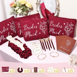 30PCS Bridesmaid Proposal Gifts Set Hair Scrunchies Knot Bracelets Proposal Cards Diamond Pen Makeup Bag Bridal Shower Wedding Party Favors for Maid of Honor Bride Tribe Women Girls Maroon