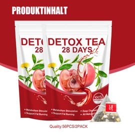 56 Day Detox Tea - Natural Detox Tea with Oolong & Honey Peach - Caffeine Free - Supports Metabolism & Wellbeing - Herbal Blend in 56 Pyramid Bags