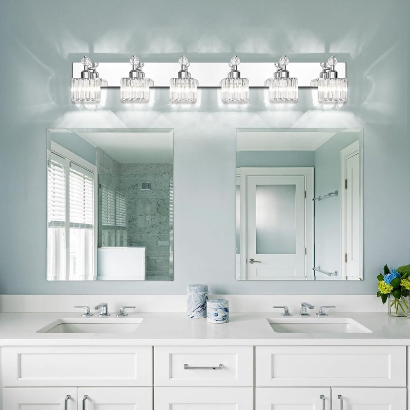 PRESDE 6-Light Crystal Bathroom Lights Fixtures Chrom Modern Wall Lighting
