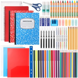 Gilprop 1 Set 2025 School Supplies Kit, 47 Pcs Per Set Back to School Supplies Primary Middle College Bundle Essential Stuff Bulk Pen Notebook Stationery for Kid Student Girl Teen Classroom Boy