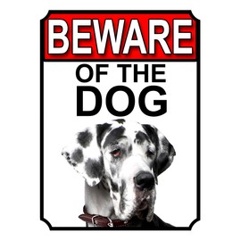 BEWARE OF THE DOG METAL GATE SIGN GREAT DANE 200MM X 150MM (1140H1)