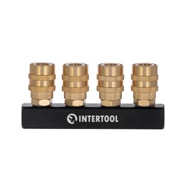 INTERTOOL 4-Way Straight Air Splitter Manifold, 1/4 inch, Female NPT, Block, Brass Quick Coupler Connectors PT08-1856