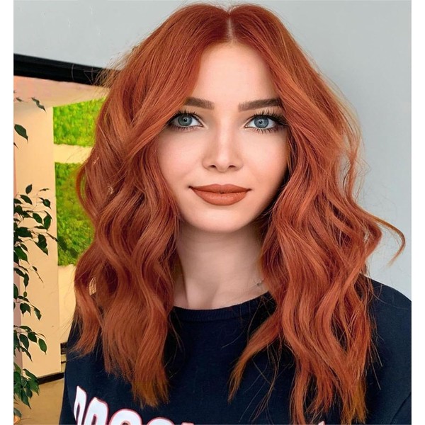 PORSMEER Auburn Red Short Curly Bob Synthetic Hair Wigs for Women Afro Ginger Red Natural Synthetic Hair Cosplay Daily Party Wig