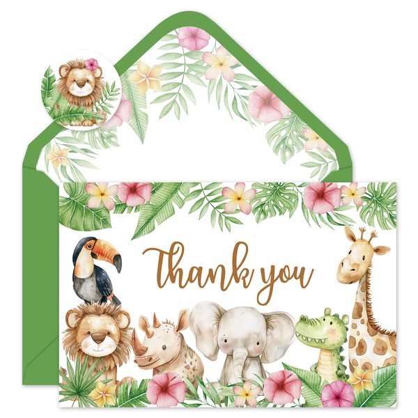 Whaline 24 Pack Safari Jungle Thank You Card Forest Wild
