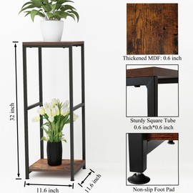 CASIMR Plant Stand for Indoor, Tall Metal Shelf with Square Wooden Board, 2 Tier Display Rack for Multiple Plants, 32 Inch Tiered Flower Pot Holder for Corner Living Room Balcony Garden Patio