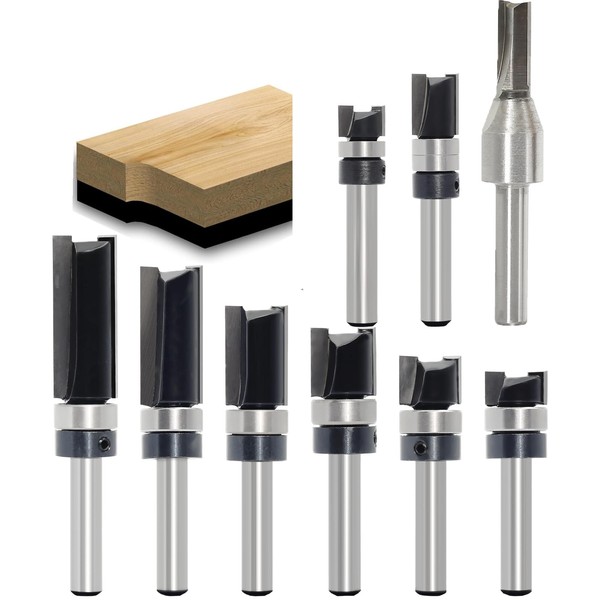 9PCS Flush Trim Router Bit Set, 1/4 inch Shank, Straight