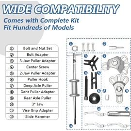 Bicos 9-Way Slide Hammer Puller Set, Front Wheel Hub Bearing Remover & Rear Wheel Axle Hub Dent Shaft Puller Tool Kit Wheel Bearing Removal Tool(Blue)