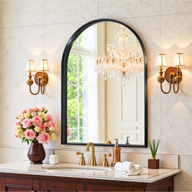 Arched Mirror 22"x30",Bathroom Mirror, Wall Mounted Vanity Mirror with Arch Metal Frame for Bathroom, Over Sink, Bedroom, Living Room, Deep Frame, Black