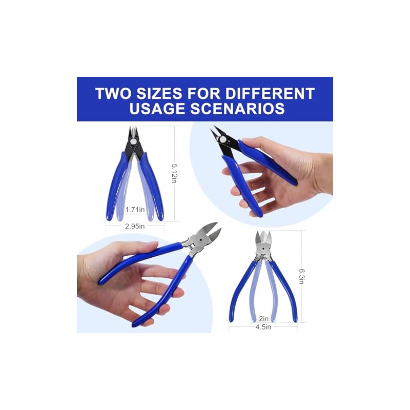 2 Pack Wire Cutters Set, 6"+5" Sharp Flush Cutters, Spring