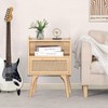 Lerliuo Rattan Nightstand, Boho Side Table with Drawer Open Shelf,