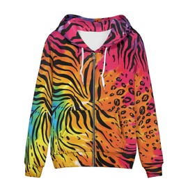 Irisjudy Colorful Animal Texture Women's Zip up Hoodies with Pocket, Tigers Leopard Print Running Sport Gym Sweatshirt Casual Jumper Top S-3xl