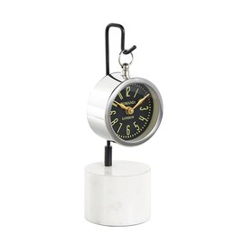 Deco 79 Stainless Steel Metal Suspended Clock with Black and White Stand, 4" x 4" x 12", Silver