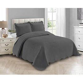 Linen Plus Luxury Oversized Coverlet Embossed Bedspread Set Solid Charcoal Full/Queen Bed Cover New # Ashley