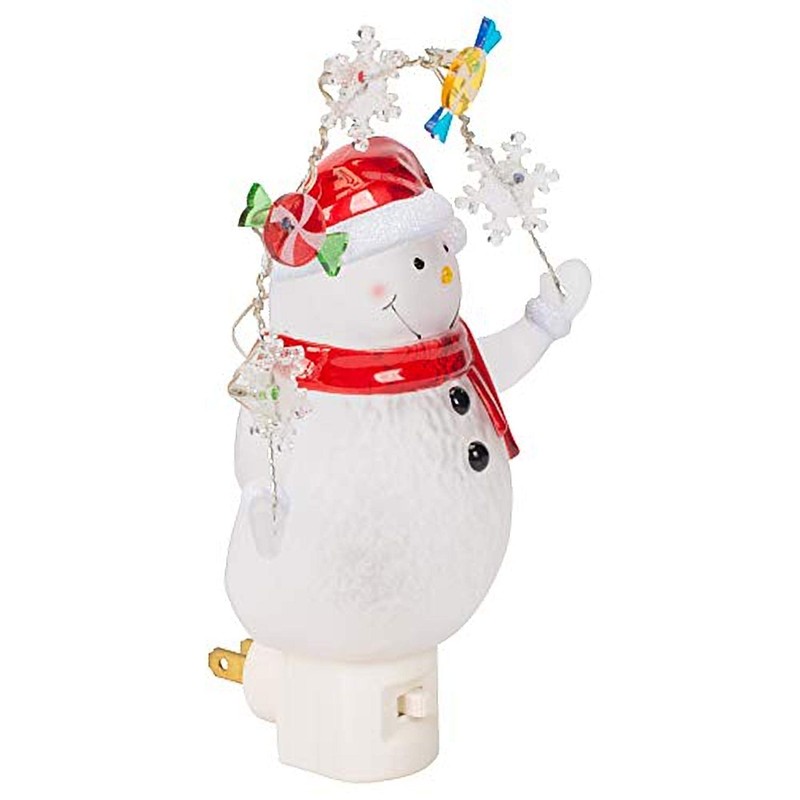 Snowman With Decorative Garland LED 7.75 Inch Acrylic Swivel Plug