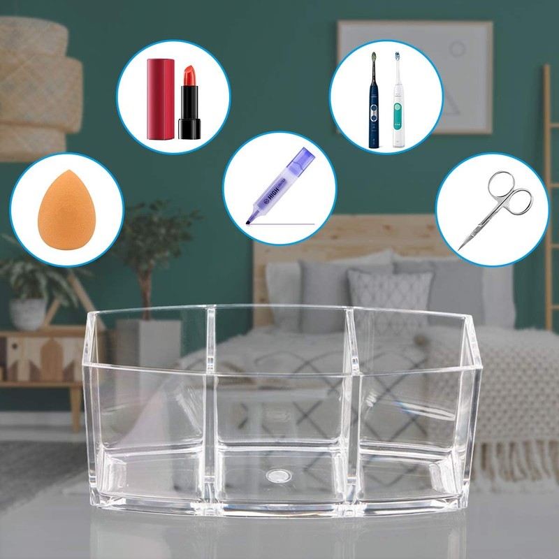 Top-Spring Makeup Brush Holder Organizer, 3 Slot Acrylic Makeup Brush