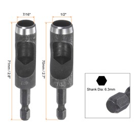 sourcing map Leather Hollow Punch Set 1/4 Hex Shank for Drills, 7/16" 1/2" Dia Rotary Hole Punches for Thick Fabrics Leathercraft Working