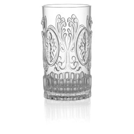 Red Co. Set of 4 Unbreakable Reusable Acrylic Vintage Embossed 20 Fl Oz Highball Tumblers, Clear