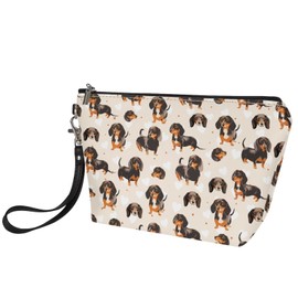 Mumeson Dachshund Cosmetic Bag Purse PU Leather Small Handbag Zipper Pouch Makeup Bag with Adjustable Strap for Women