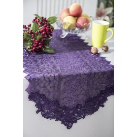 Wedding Linens Inc. 16" x 108" Lace Embroidered Vintage Party Table Runners - Eggplant / Dark Purple