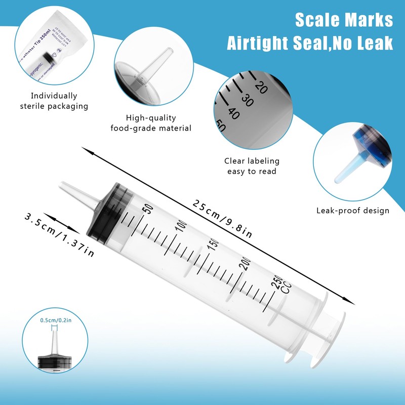 250 ml Large Syringe Plastic, Pet Feeding Syringe Sterile Packaging