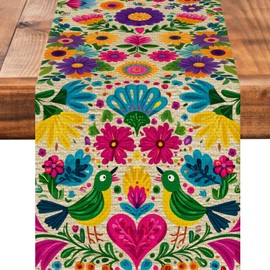Floral Table Runner Mexican Kitchen Dining Table Decoration for Home Party Holiday Decor