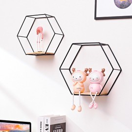 Lvpradior Floating Shelves Wall Mounted Shelf, 3Pcs Metal Hanging Storage Shelves for Wall, Geometric Hexagon Shaped Floating Wall Shelves Decor for Bedroom Living Room Kitchen Office (Black)