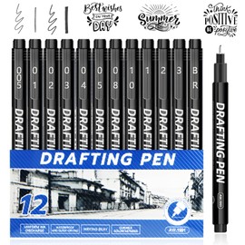 Calligraphy Pens, 12pcs Calligraphy Set For Beginners, Black Drawing Pen, Quick-Drying & Waterproof Fineliner Pens Set for Beginners Writing, Signature, 12 Sizes for Different Calligraphy Fonts