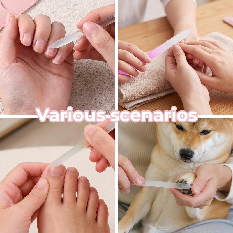 2Pcs Glass Cuticle Pusher with Leather Case & Nail Files