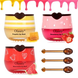 3 piezas de bálsamo labial en pote de miel Bee, sabores fresa, sandía y miel, mascarillas labiales hidratantes de noche reducen las líneas de los labios, prevención de labios secos y agrietados