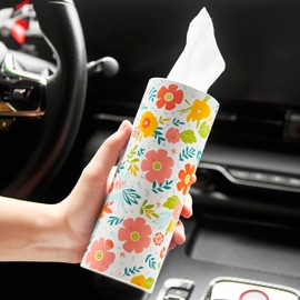 Car Tissue Cylinder - 4 Pack, 50 3-Ply Tissues per Cylinder, Fits Car Cup Holders, Portable, Floral Design, Round Tissue Box for Car