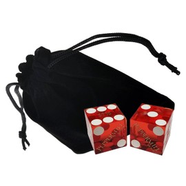 Lot of 5 Genuine Nevada Casino Table-Played Craps Dice Mixed Serial Numbers ... with Storage Pouch (Reno Peppermill - Red Polished)