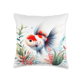 Oranda Goldfish Fancy Goldfish Lovers Aquarium Fish Design Throw Pillow