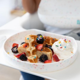 Bumkins Toddler and Baby Suction Plate, Silicone Grip Dish for Babies and Kids, Baby Led Weaning, Children Feeding Supplies, Non Skid Sticky Bottom, Platinum Silicone, 6 Months Up, Vanilla Sprinkles