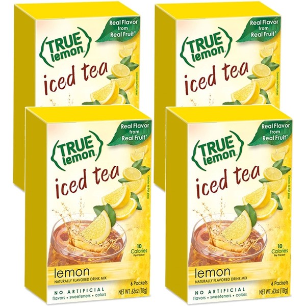 LEMON ICED TEA MIX by TRUE LEMON | Instant Powdered Drink Packets That Quench YOUR Thirst, Kit Includes 4 Boxes, 24ct of Mouth Watering True Citrus LEMON (ICED TEA)