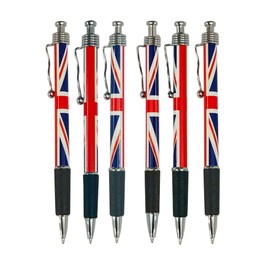 SAJAK Set of 6 Patriotic Union Jack Flag Retractable Ballpoint Pens Collectable Souvenir Gift for Office Stationery Supplies Street Party Decoration