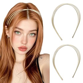 STGDAK Gold Headband Multi Layers Metal Thin Headbands Elegant Hairbands Row Wire Headpiece Shiny Hair Hoop Layered Non Slip Hair Accessories For Women Wedding 2 Pcs