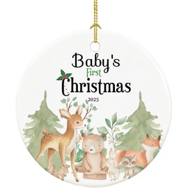 Baby's First Christmas Ornament 2025,Babys First Christmas Ornament for Girl,Boy, Ceramic Keepsake Babies Ornaments with Ribbon and Gift Box