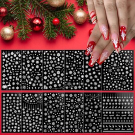 12 Sheets Christmas Nail Art Stickers Decals Self-Adhesive Pegatinas Uñas Holiday White Snowflake Elk Xmas Winter Nail Supplies Nail Art Design for Women Girls Acrylic Nails Decoration