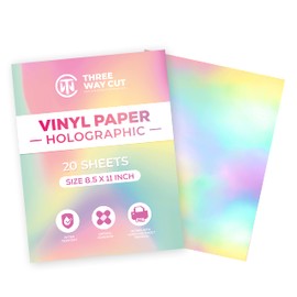 Holographic Vinyl Sticker Paper 20 Sheets 8.5 x 11" Waterproof Printable Paper for Inkjet & Laser Printer, Dries Quickly, Self Adhesive, Cut with Silhouette Rainbow Sticker Printing