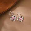 925 Sterling Silver Heart Earrings for Women Pink Silver Dangle