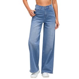 Vetinee Women's Jeans Wide Leg High Waist Stretch Baggy Jeans, Cool Blue