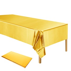 ELECLAND Plastic Gold Tablecloth, Metallic Gold Plastic Tablecloth 54 x 108 Inch Rectangle Gold Foil Tablecloth for Wedding, Baby Shower, Birthday Party Decoration