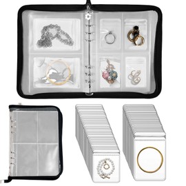 Uprony Travel Jewelry Organizer Transparent Jewelry Storage Book Set with Anti-oxidation Pocket Traveling Necklace Earring Organizer for Ring, Bracelets, Postcard (120 Grids +75 Thicken PVC Zipper Bags)