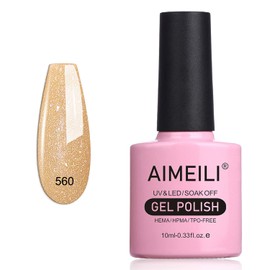AIMEILI Gel Nail Polish Gold Glitter Shimmer Neutral Sheer Nude Gel Polish Soak Off LED Beige Pigment Manicure Nail Gel Polish -560 10ml