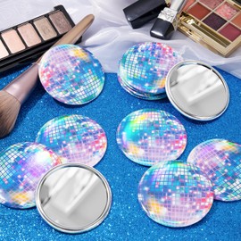 JMZYJZH 12Pcs Colourful Disco Ball Compact Mirror, Round Disco Makeup Mirror for Women Gift Disco Party Supplies