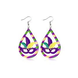 Long tiantian Mardi Gras Earrings: Metal Dangle Earrings for Women - Multicolor, Feathers Theme - Mardi Gras, Holiday, Carnival, Anniversary, Party Occasions