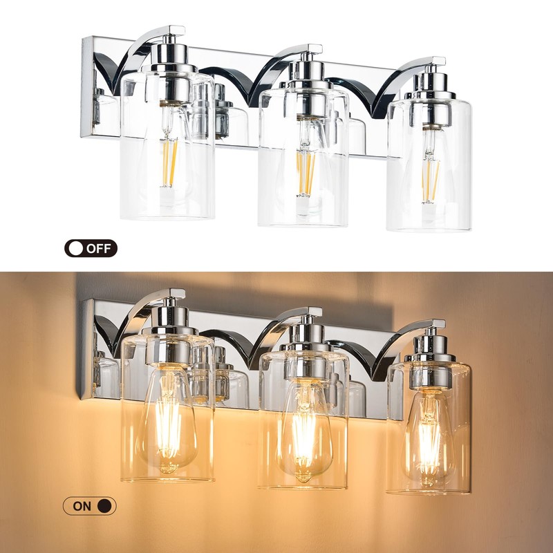 ALAISLYC 3-Light Bathroom Light Fixtures Modern Chrome Vanity Lights for