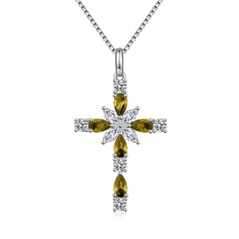 JiaYang Sterling Silver Cross Necklace for Women, 12 Birth Stone Colour Cubic Zirconia Double Cross Pendant Faith Jesus Christian Jewellery, Sterling Silver